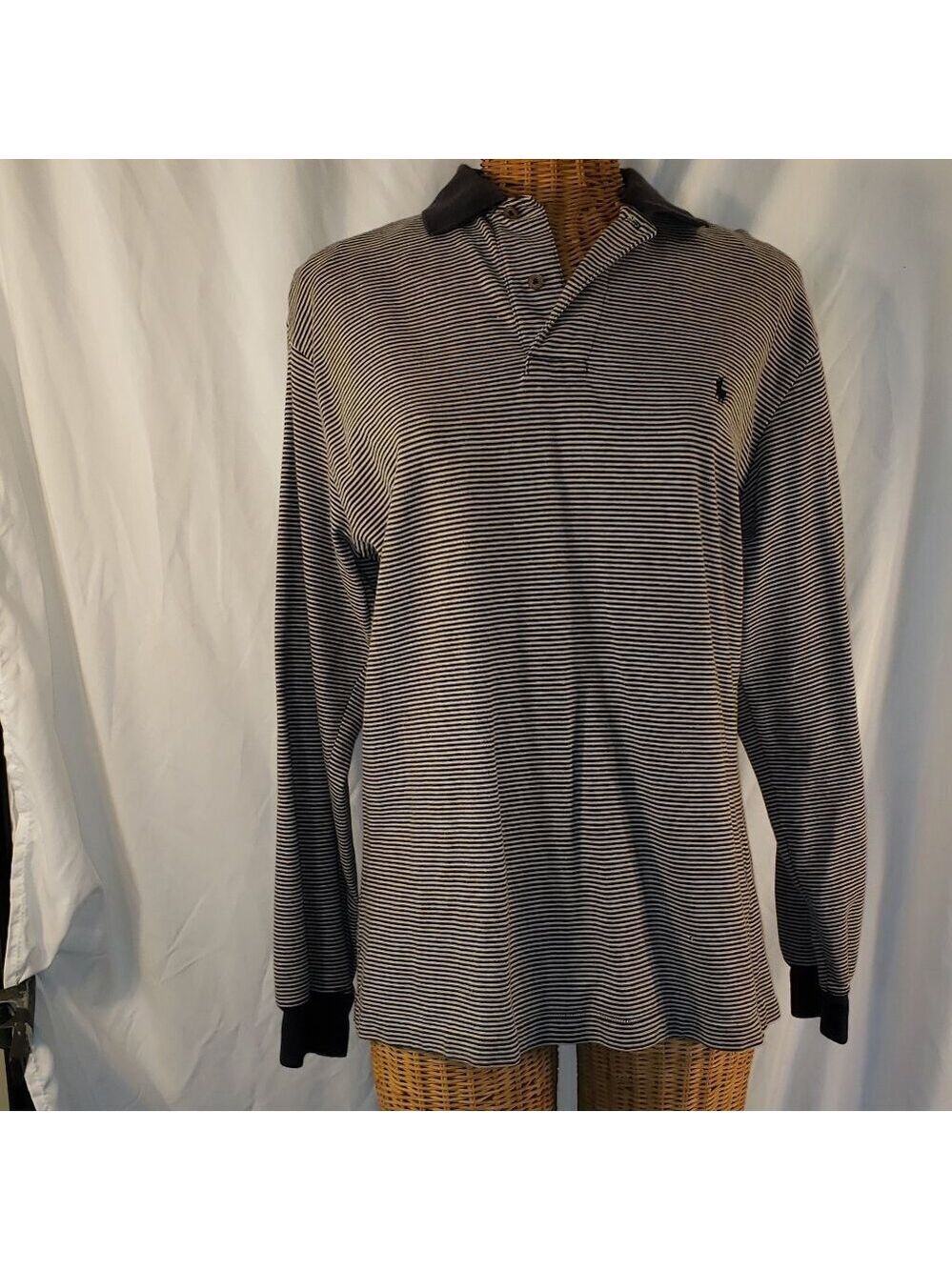 Polo Ralph Lauren Men's Long Sleeve Striped Polo Shirt Blue White - M